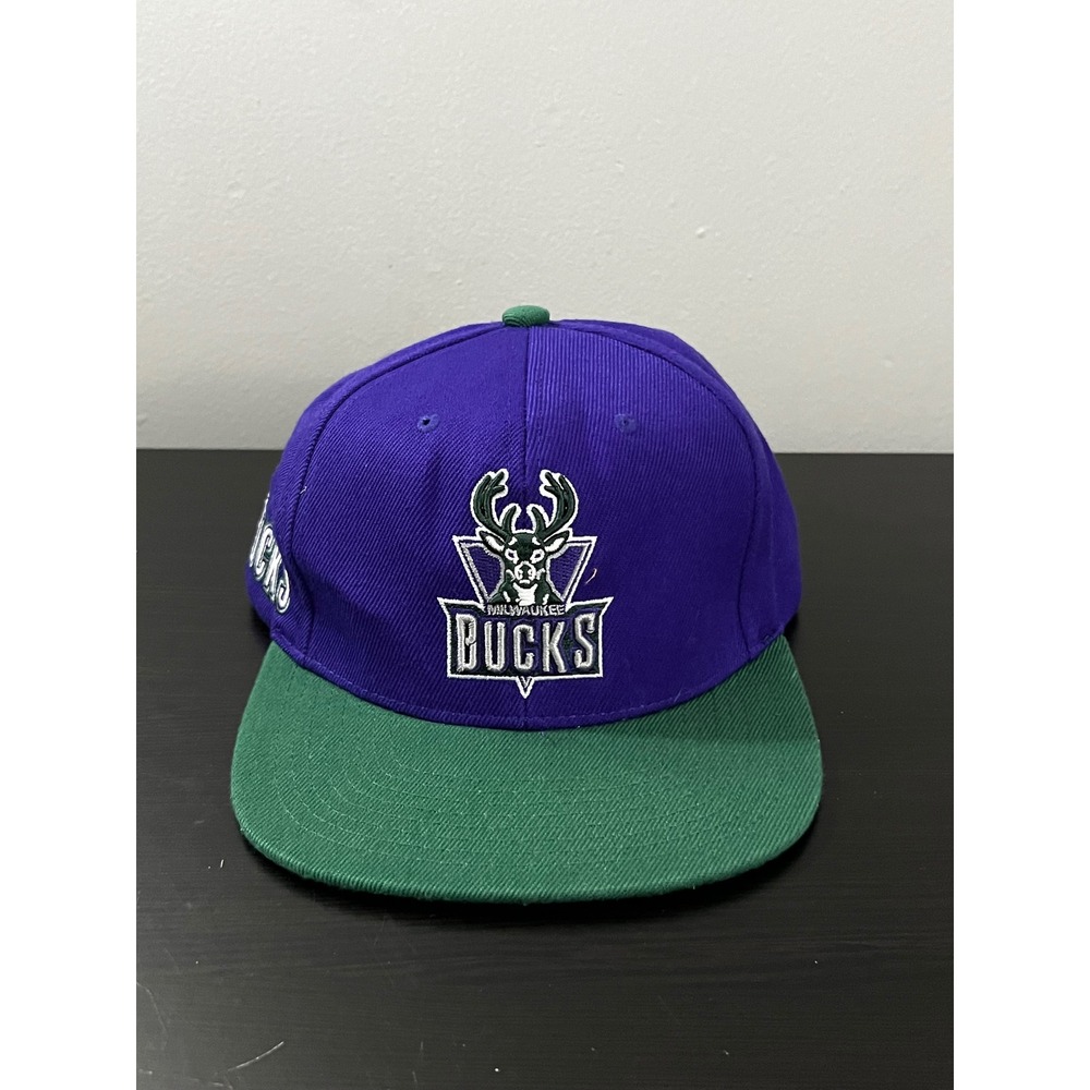 Mitchell & Ness Milwaukee Bucks Snapback Hat Purple Green Retro NBA Cap